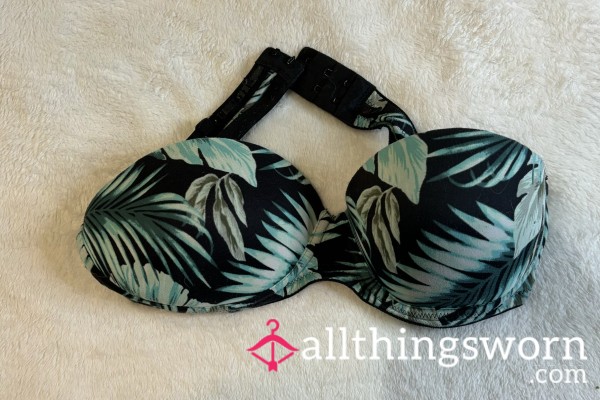 S**y Strapless Green Flor*l Print Victorias Secret Pink Push-up Bra 34B