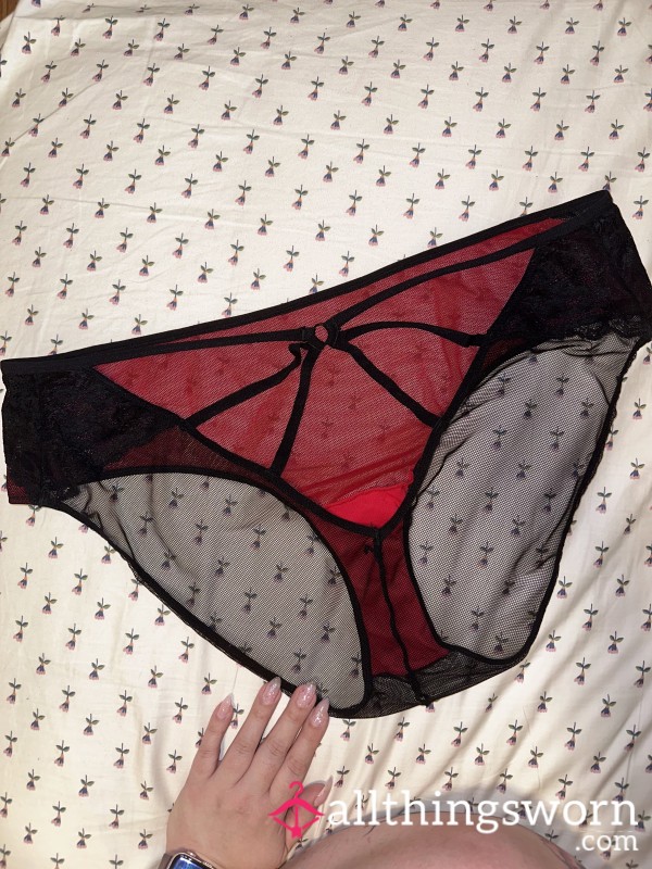 S**y Strappy Mesh Red/Black W Red Gusset Panties