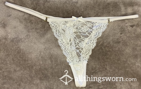 S**y Well-Worn White Lace G-String Worn 8+ Hours Customizable!