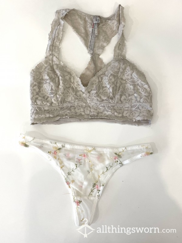 S**y White Flor*l Lingerie Set