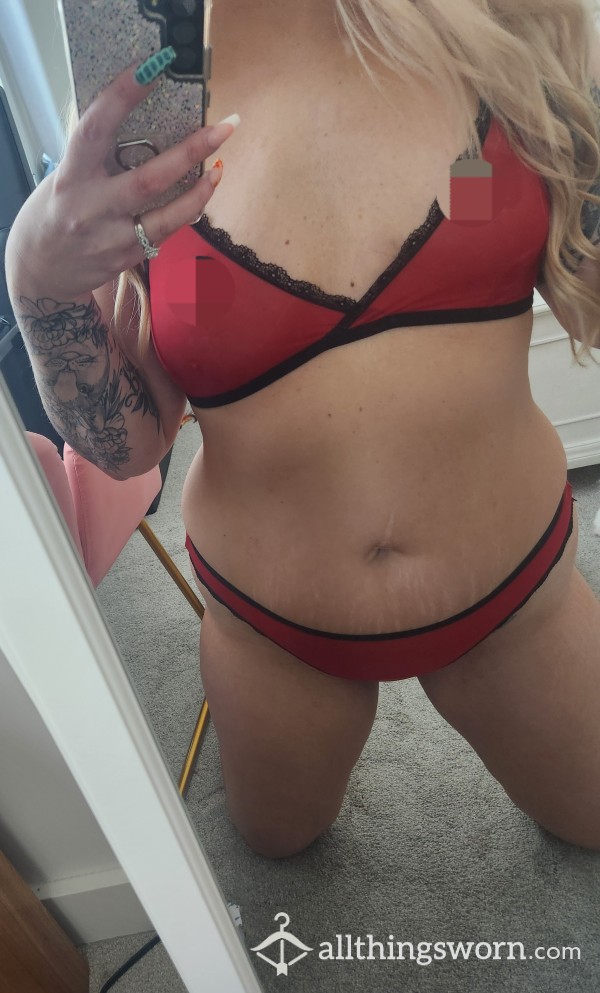 Sheer Red Bra And Thong