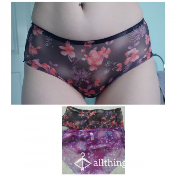 Flowery Sheer/see Through Panties Black Or Purple