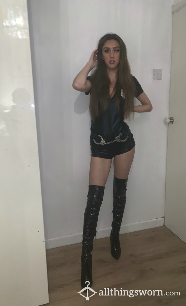 Shiny Leather Knee High Heeled Boots