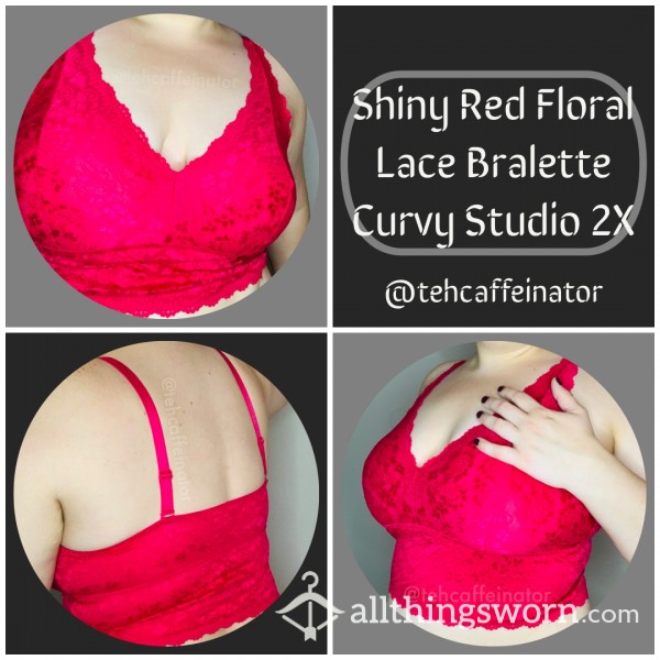 Shiny Red Flor*l Lace Bralette