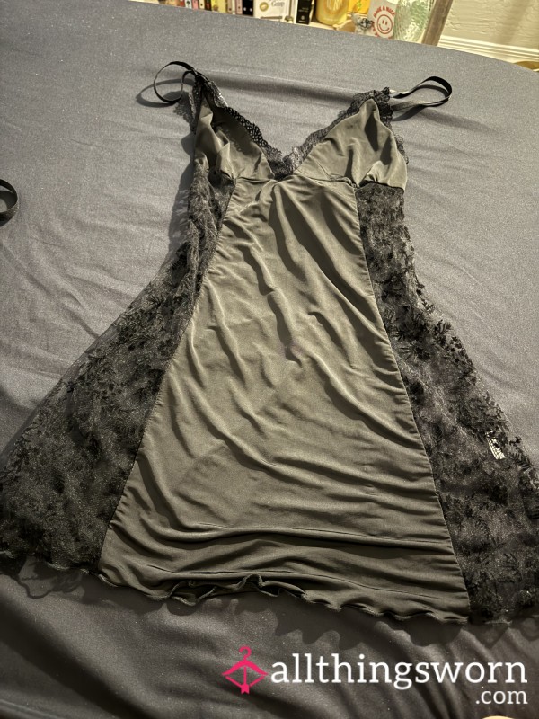 Silk Black Nightgown With Velvet Sides