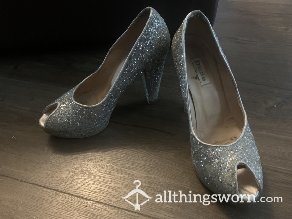 Silver Glitter Dune Heels - UK 3.5