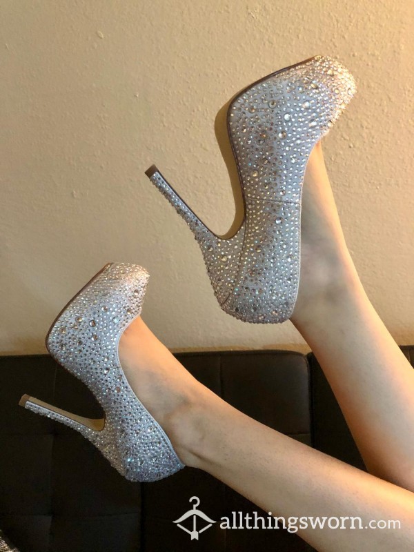 Silver Sparkly Worn High Heels