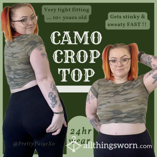 Sweaty & Old Camo Crop Top 💚 Really TIGHT Fit, 24hr Wear 😊