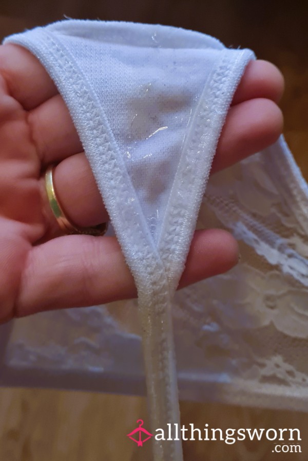 SOAKING WET WHITE LACE THONG