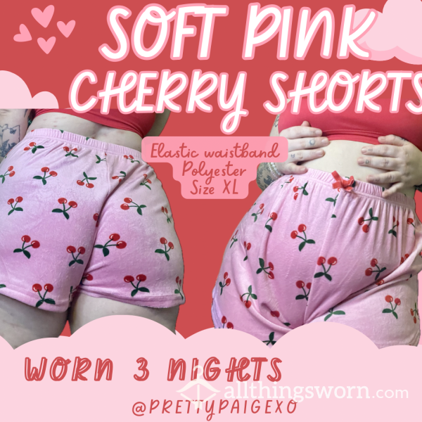 Soft Pink Cherry Shorts XL 🍒 Slept In 3 Nights 💤 Panties Optional