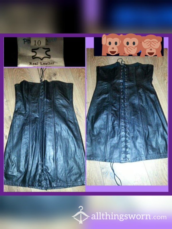  SOFT REAL LEATHER CORSET STYLE LACE UP DRESS. SZ 10. Perfect For A S**y Night Out.