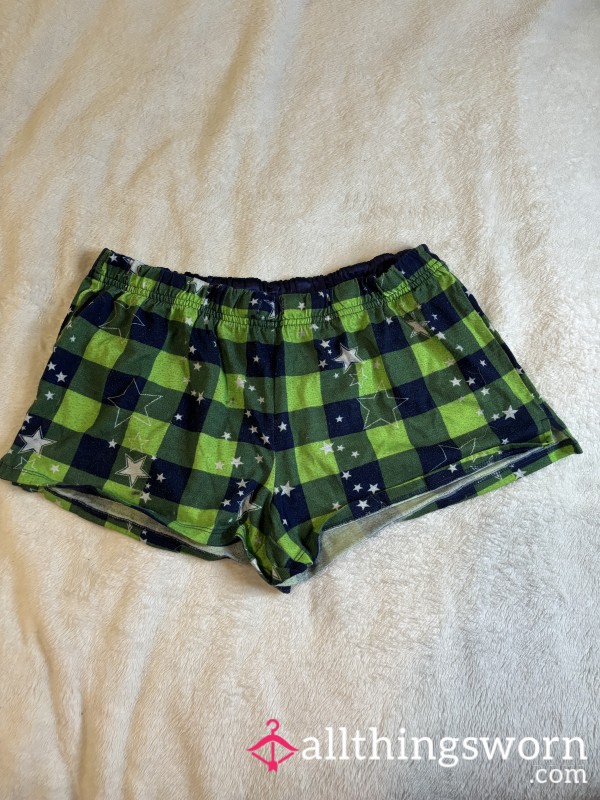 Super Old Worn Size Small Green & Blue Pajama Shorts