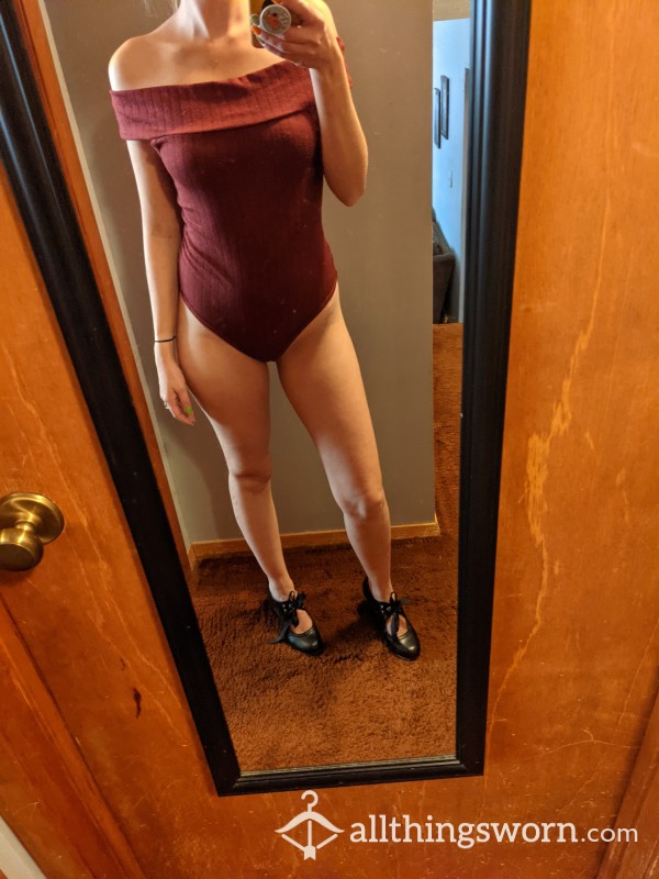 Super S**y Off The Shoulder Maroon Body Suit