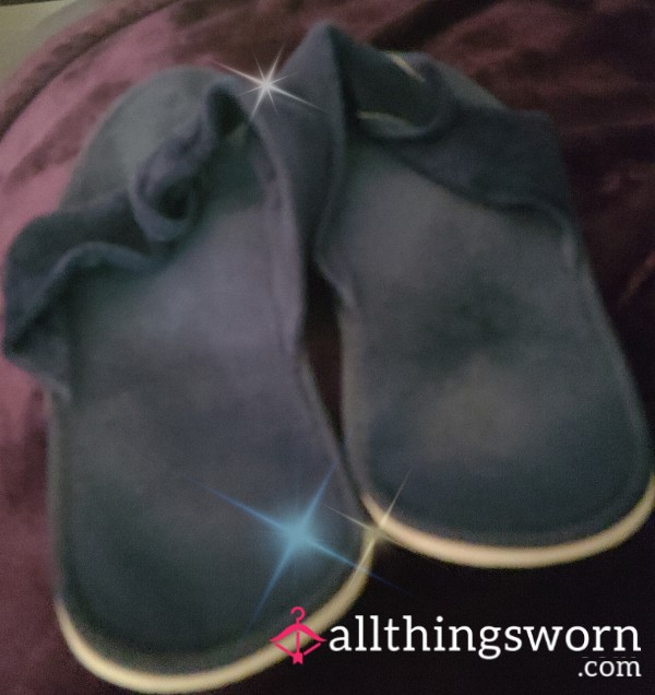 Super Worn-Smelly👣💦Indented Blue Thong Slippers+Proof Of Wear+🇨🇦Shipping 📸💙