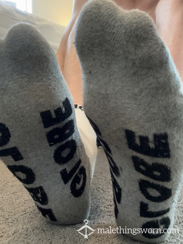 Sweaty Worn Globe Brand White Crew Socks