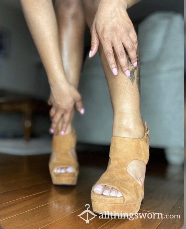 Tan Chunky High Heel Sandals