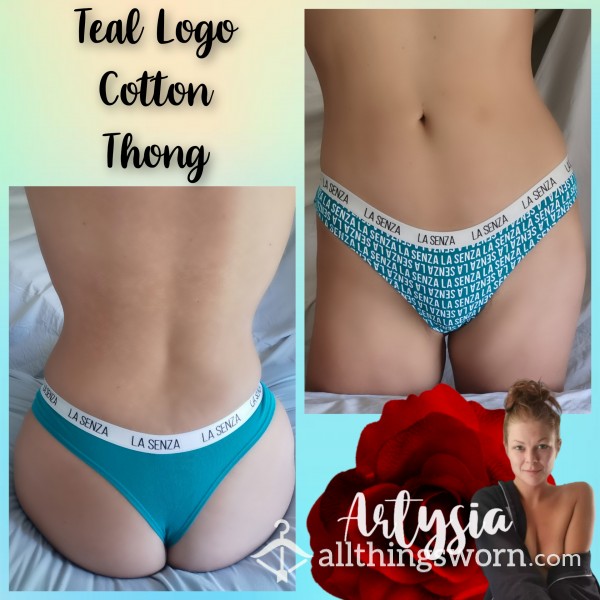 Teal Logo Cotton Thong