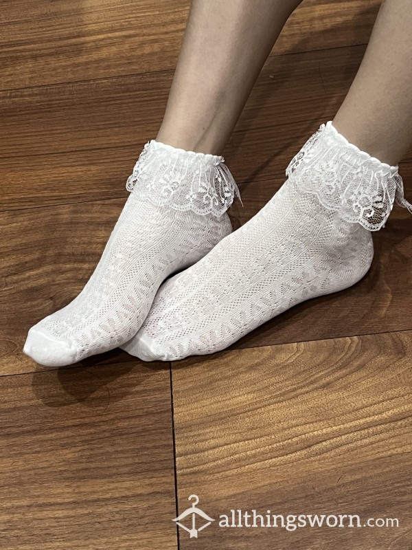 Textured White Crew Socks Oo8