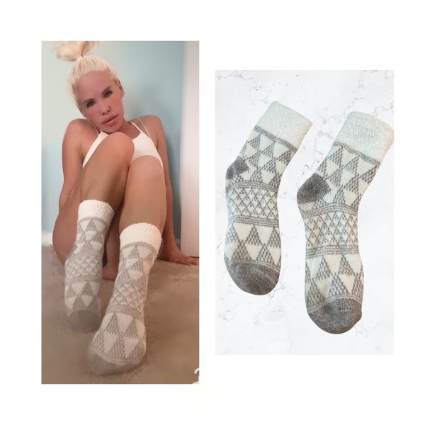 Thick White & Gray Crew Socks