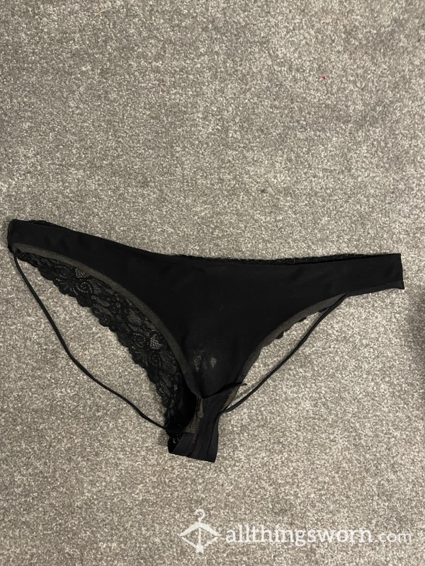 Thread Bare Black Worn Creamy Panties