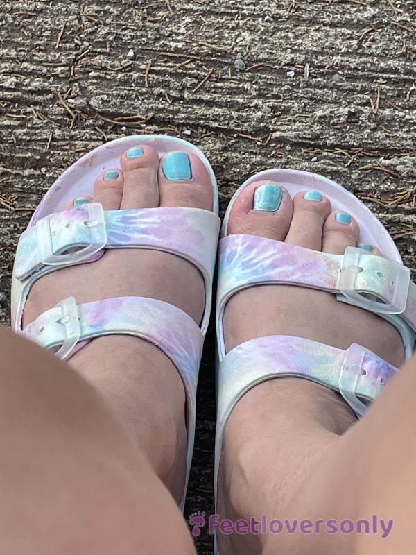 Tie Dye White Cute Sandals, Smelly, Stinky Worn In