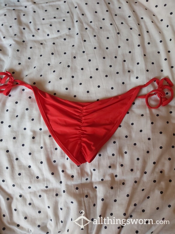 Tie Side Bikini Cut Size 18 Uk Could Fit Larger Red Scrunch B*m