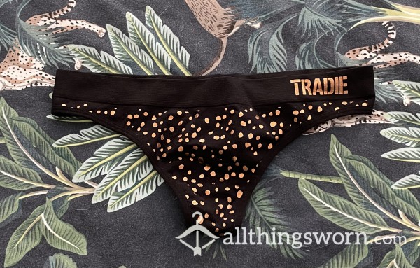 Tradie Black & Gold Polka Dot Thong