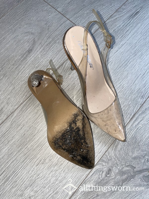 Trashed Well Worn Perspex Stilletos