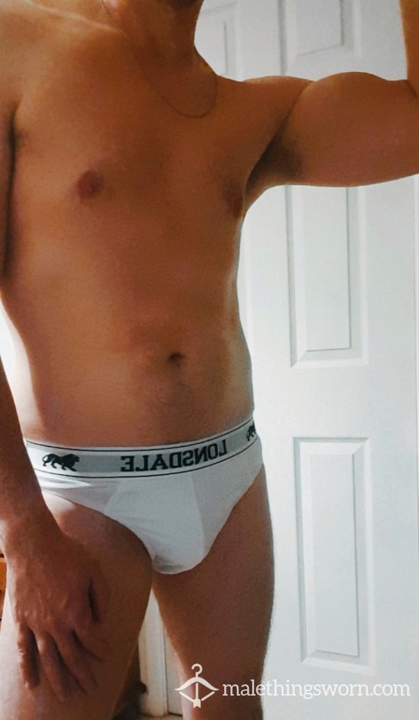 Trashed White Bodybuilder Briefs