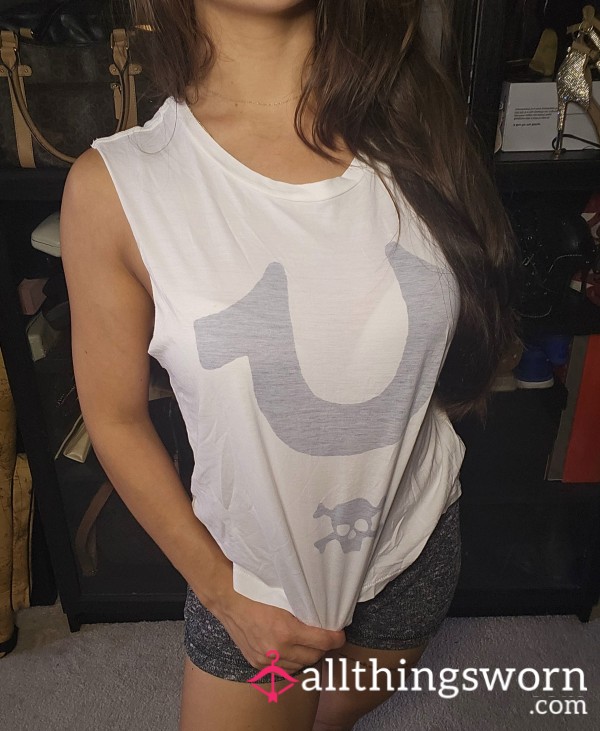 True Religion Designer Cotton Tank Top Sleevless Muscle Shirt Busty Asian Japanese Canadian Fitness Model ☠️