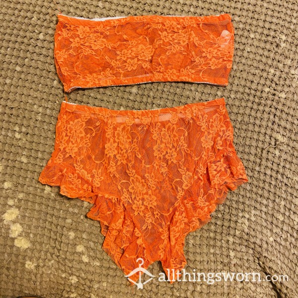 NEW TWO PIECE LACE LINGERIE SHORTS BANDEAU SET