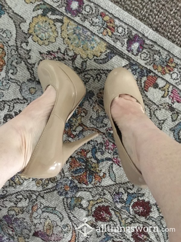 Ultra High Beige Patent Sweaty Shoes