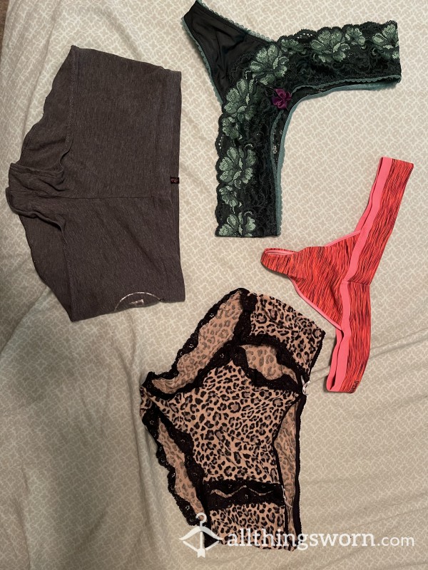 Underwear Bundle Including 2 Thongs & 2 Pairs Of Well Worn Panties 😘