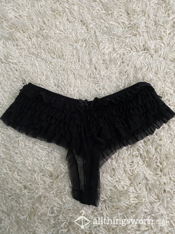 Worn Black Ruffle Frilly Panties