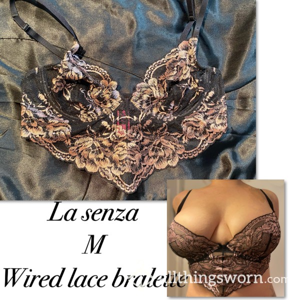 La Senza Size Medium Pretty Black And Pink Lace Wired Bralette