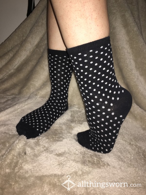 Used Old Black Polka Dot Shin Socks