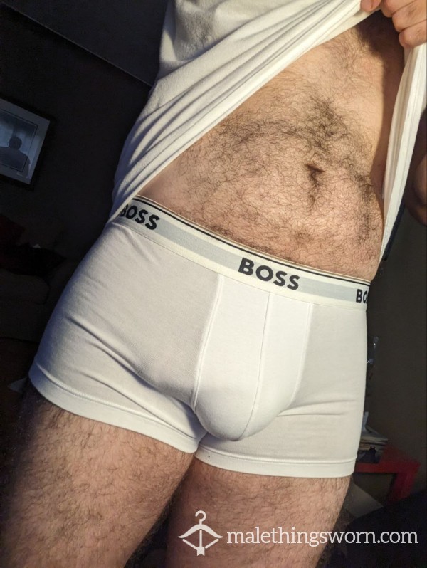 Used Well-worn White Boxer Briefs - Boss - Medium - Free Shipping