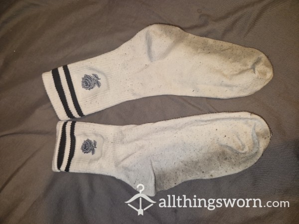 Used White Socks With English Rose On