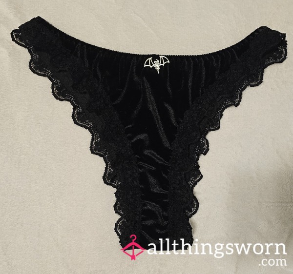 🦇Velveteen Vampire Collection - Black Crushed Velvet Brazilian Thong W/ Bat Emblem