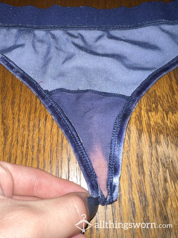 Very Well Worn Navy Blue Velvet Thong