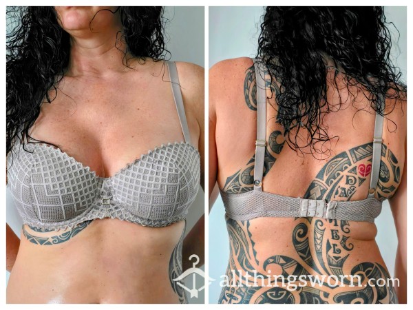 Bra For Sale - Very Well Worn Silvery Work Bra With Alex's Scent - UK Size 36DD