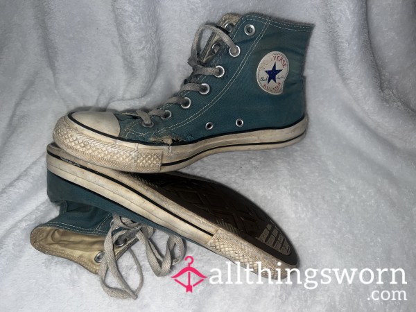 Very Worn Teal Converse