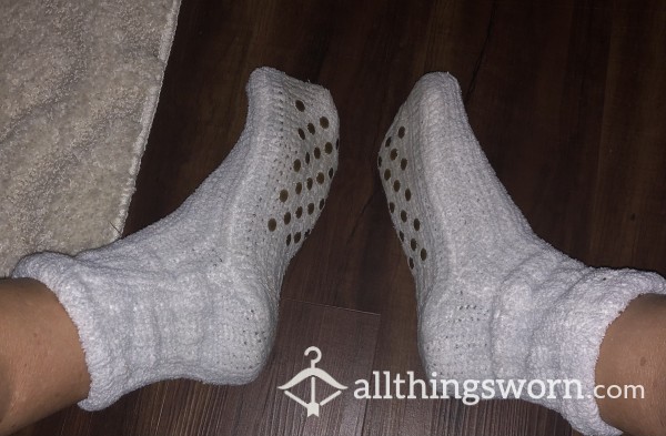 Very Worn White Knitted Non Slip Socks