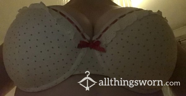 Very Worn White With Red Polka Dot Floozie Bra - Size 36DD