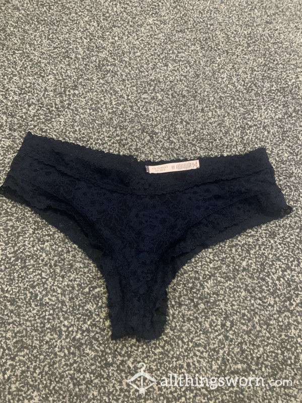 Victoria Secret Dark Blue Brazilian Lace  Cut Pantie