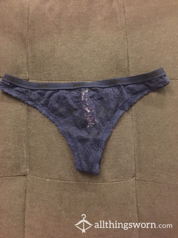 Victoria Secret Navy Blue Lace Thong