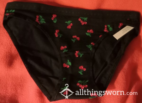 Victoria's Secret Black With 🍒 Cherries Bikini Panties, Size XS.