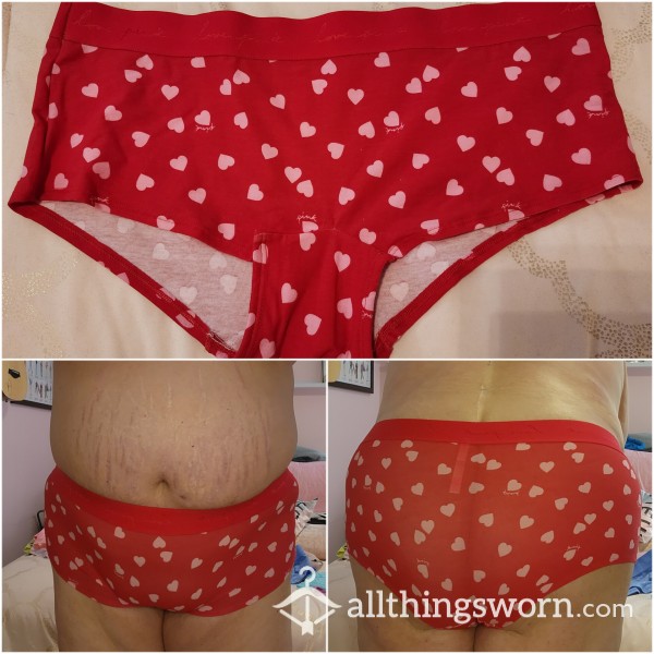 Victoria's Secret Red W/ Pink Hearts Cotton Boyshort