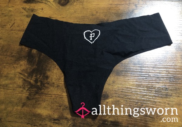 VS Pink Black No Show Thong W/ Bone Heart - Includes US Shipping & 24 Hr Wear -