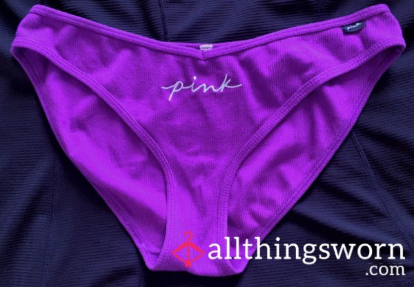 VS PINK LOGO V-Cut Cotton Deep Purple Bikini Panties